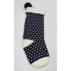 LL‎ Bean Navy White Fair Isle Knit Holiday Christmas Stocking Pom Pom